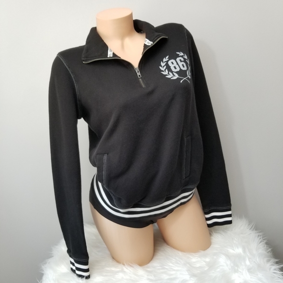 VS PINK 1/4 Zip Black Pullover Sweatshirt Small - Picture 3 of 8